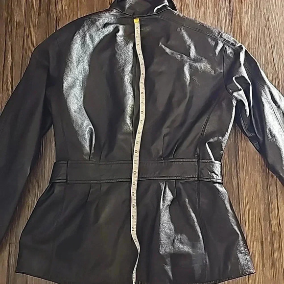Womens Preston & York Black Leather Trench Moto Jacket Sz Petite Medium - Picture 5 of 7